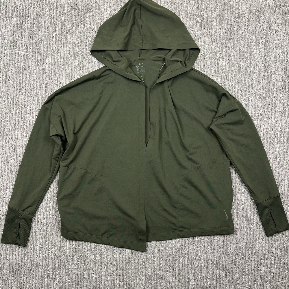 Nike Dri-FIT Green Hooded Cardigan Logo Women S Open Long Sleeve
